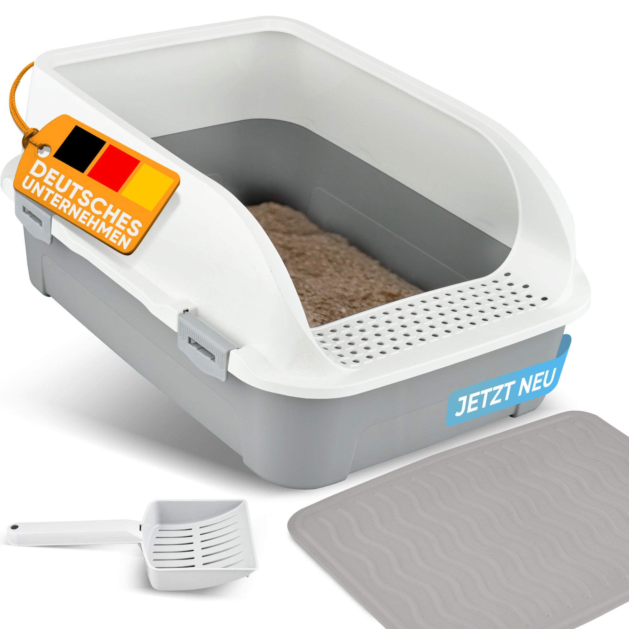 Premium Katzenklo mit hohem Rand inkl. Matte und Schaufel