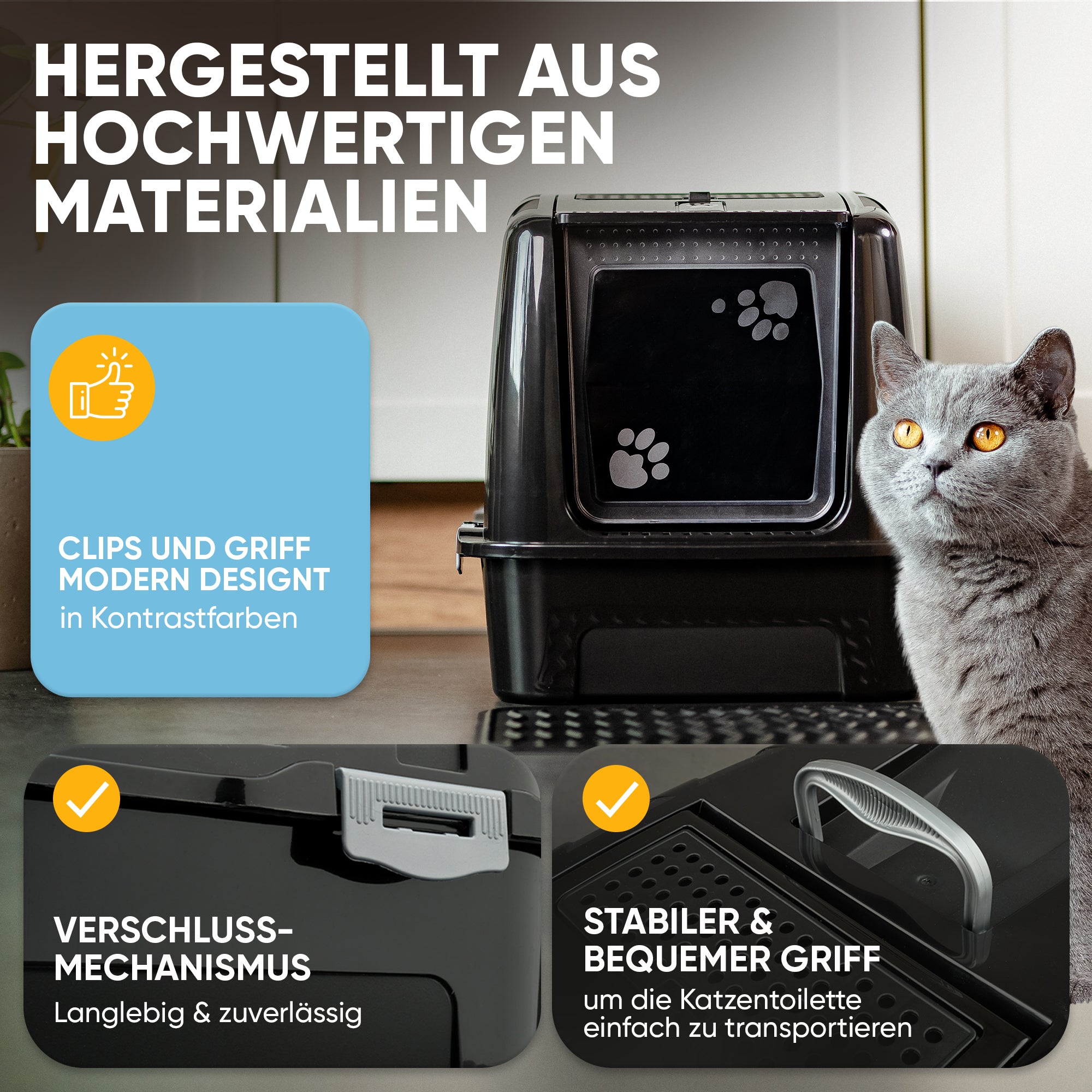 Premium Katzenklo mit Deckel und Aktivkohlefilter inkl. Matte und Schaufel