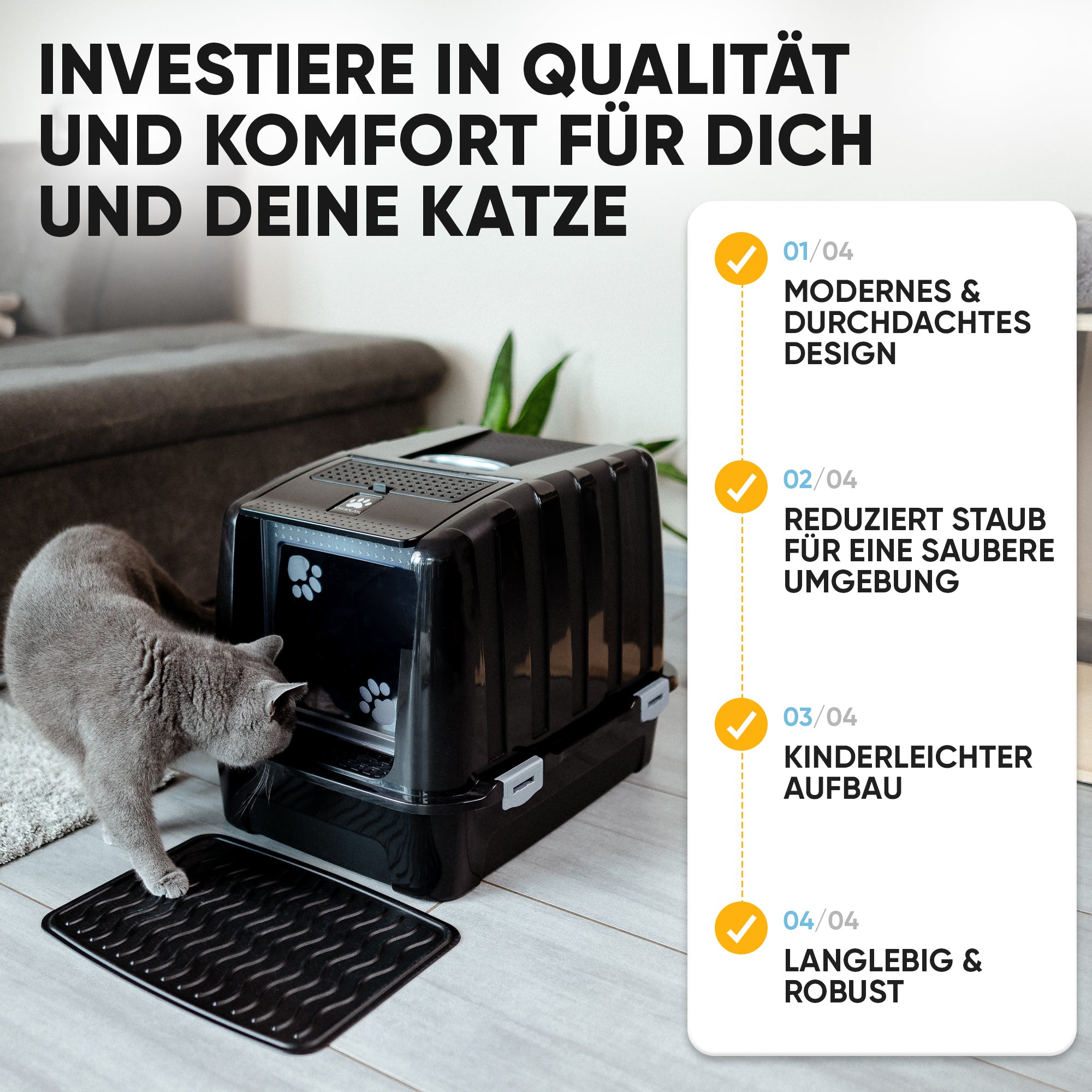Premium Katzenklo mit Deckel und Aktivkohlefilter inkl. Matte und Schaufel