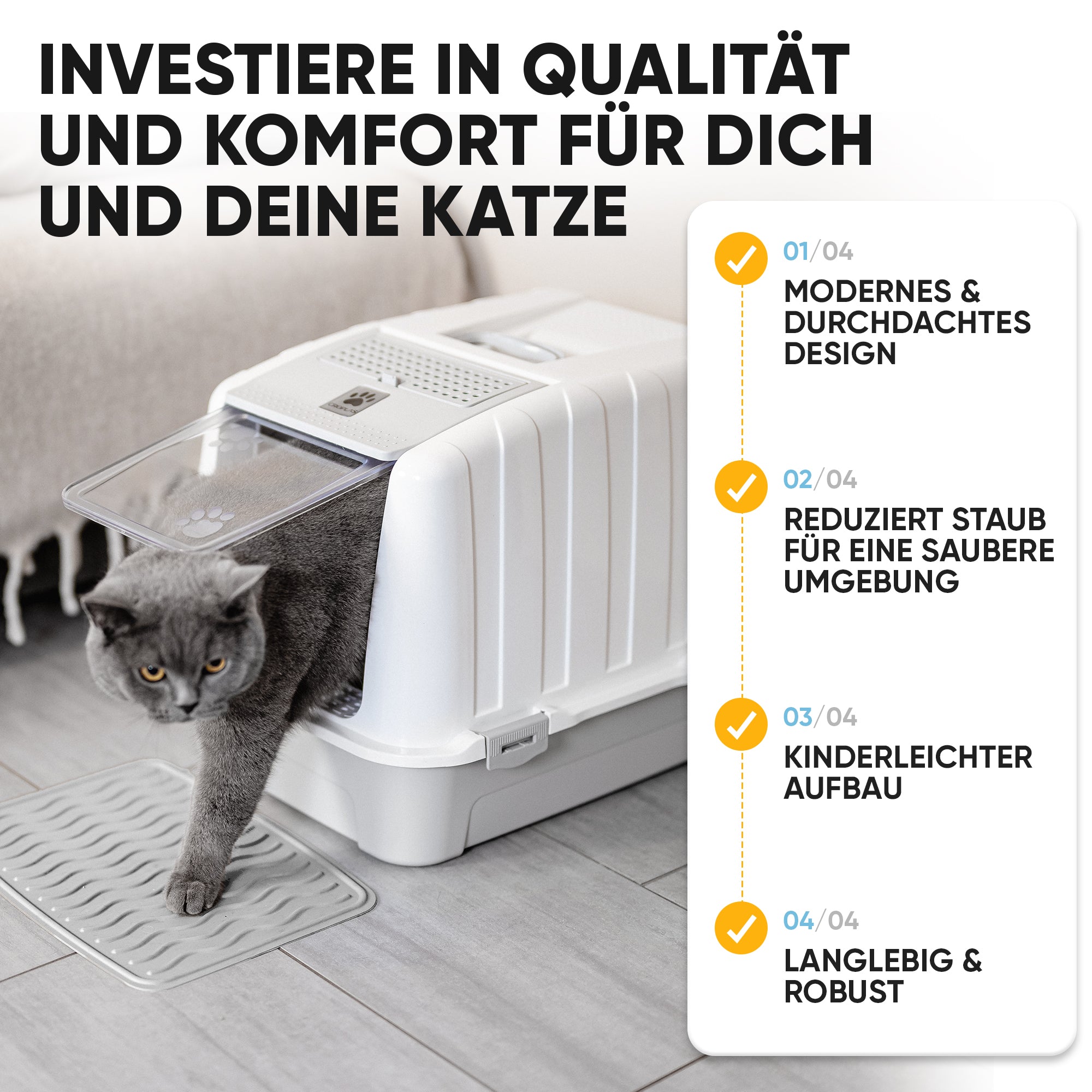Premium Katzenklo mit Deckel und Aktivkohlefilter inkl. Matte und Schaufel