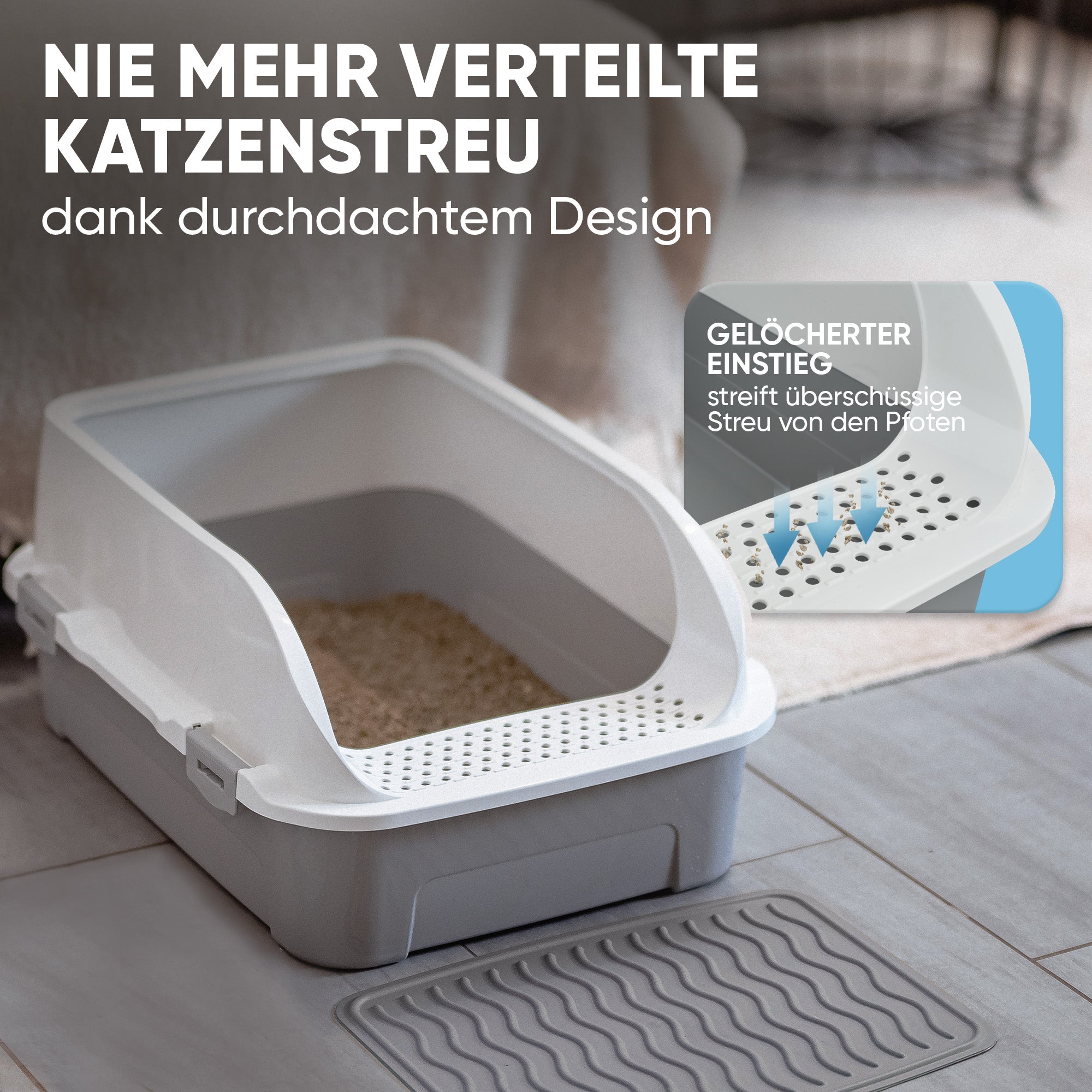 Premium Katzenklo mit hohem Rand inkl. Matte und Schaufel