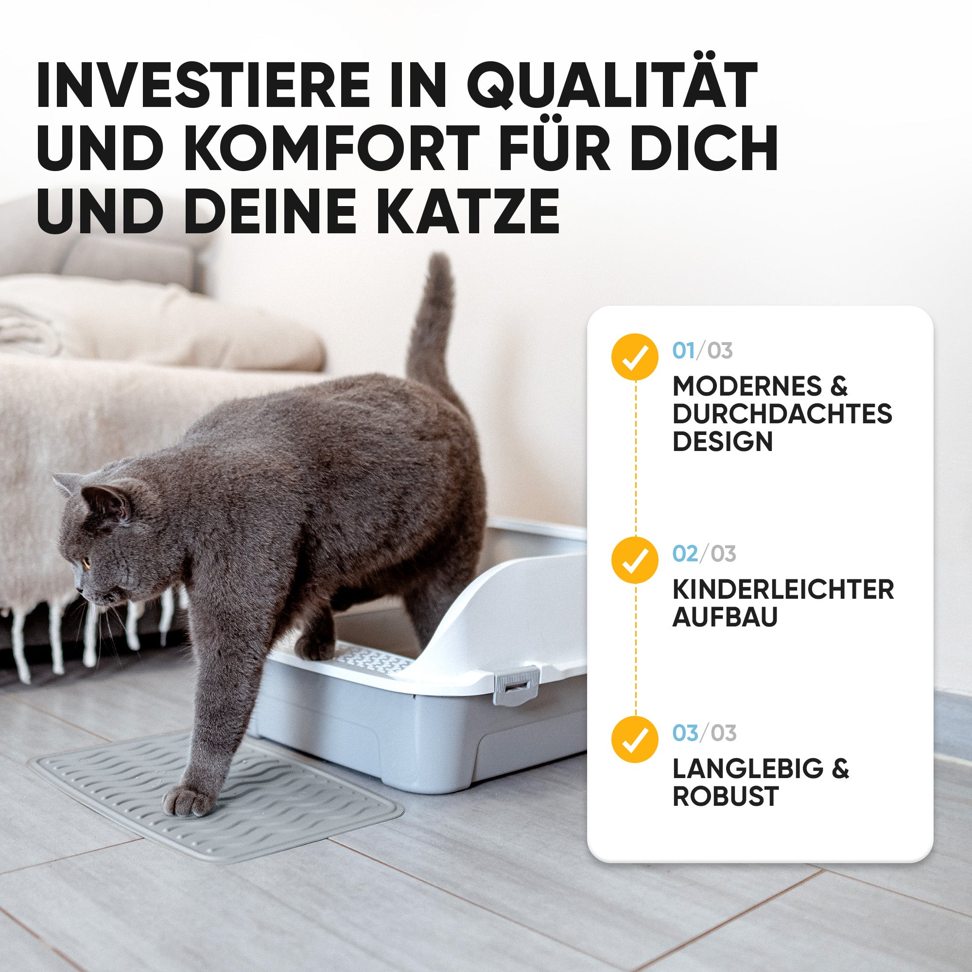 Premium Katzenklo mit hohem Rand inkl. Matte und Schaufel