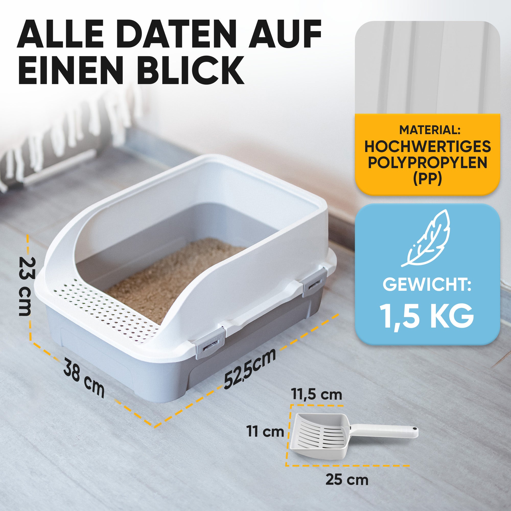 Premium Katzenklo mit hohem Rand inkl. Matte und Schaufel