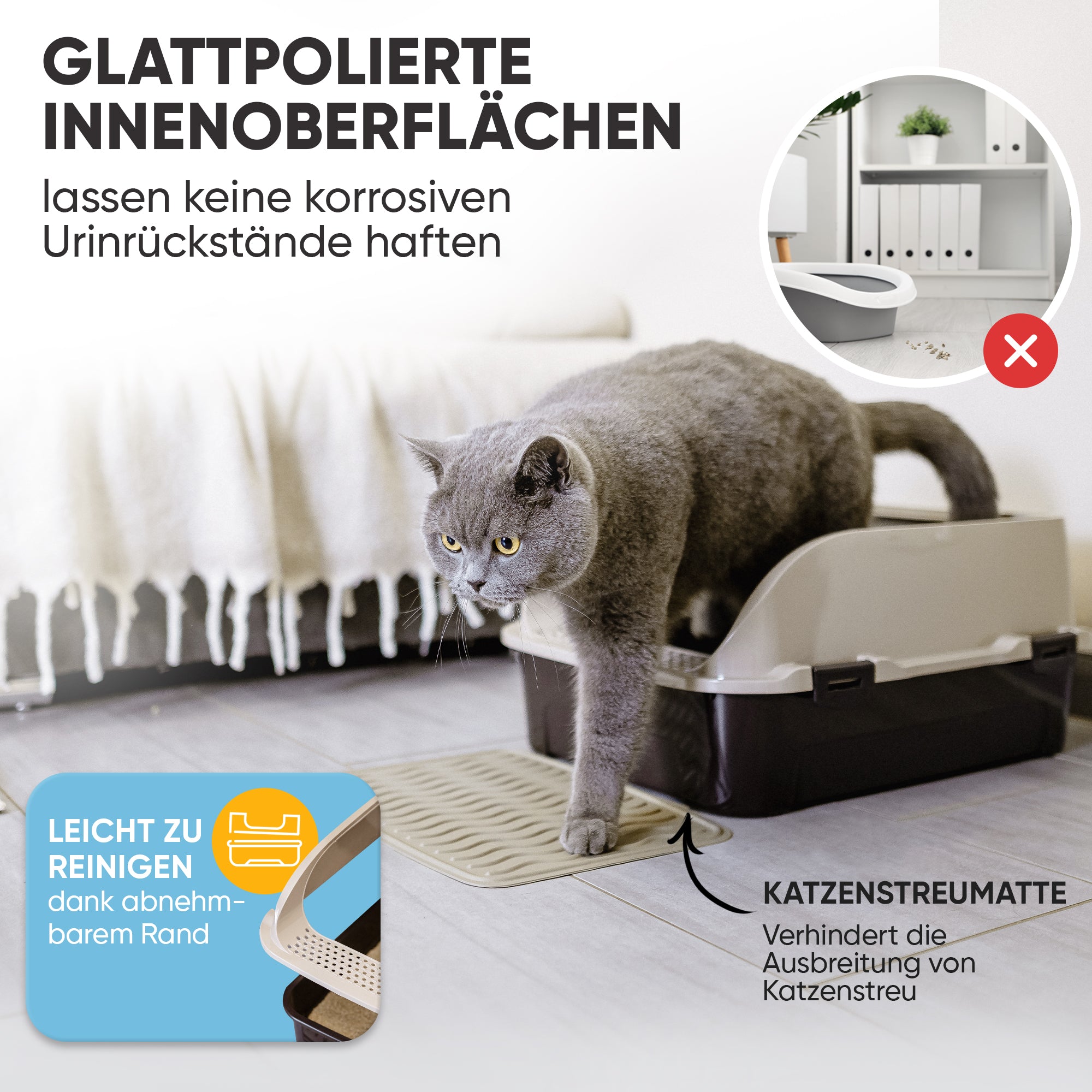 Premium Katzenklo mit hohem Rand inkl. Matte und Schaufel