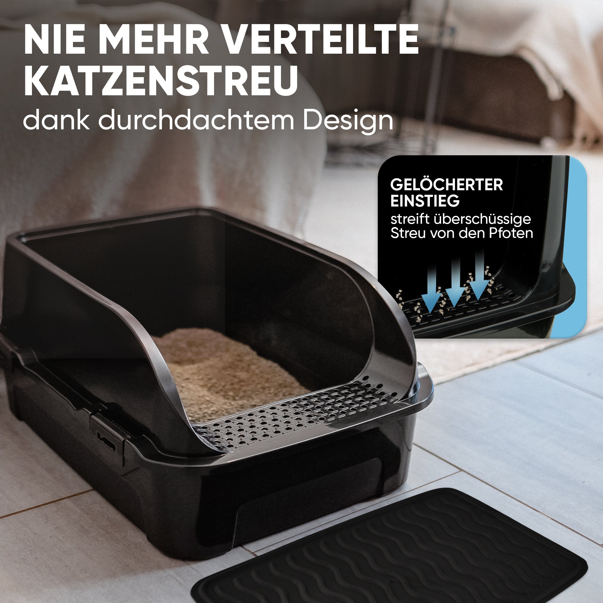 Premium Katzenklo mit hohem Rand inkl. Matte und Schaufel