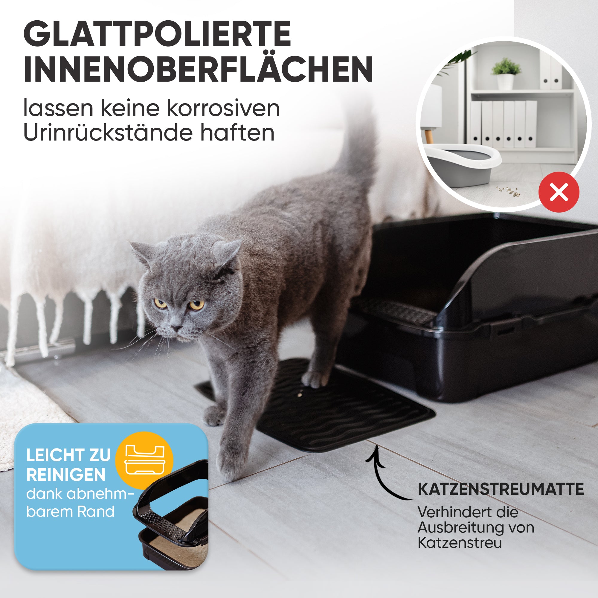 Premium Katzenklo mit hohem Rand inkl. Matte und Schaufel