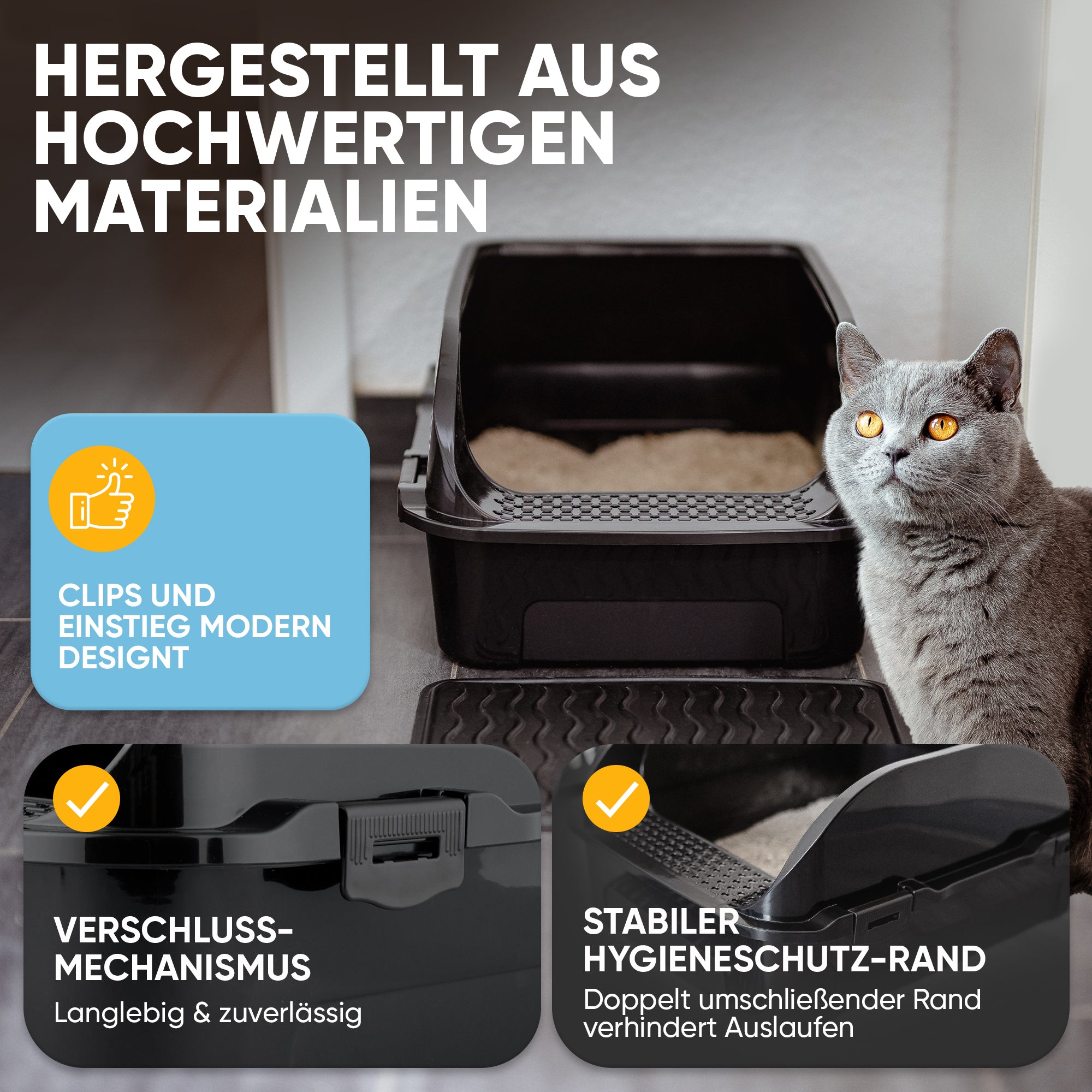 Premium Katzenklo mit hohem Rand inkl. Matte und Schaufel
