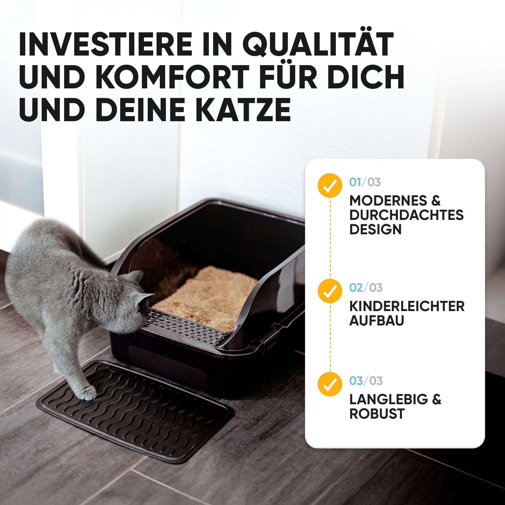 Premium Katzenklo mit hohem Rand inkl. Matte und Schaufel