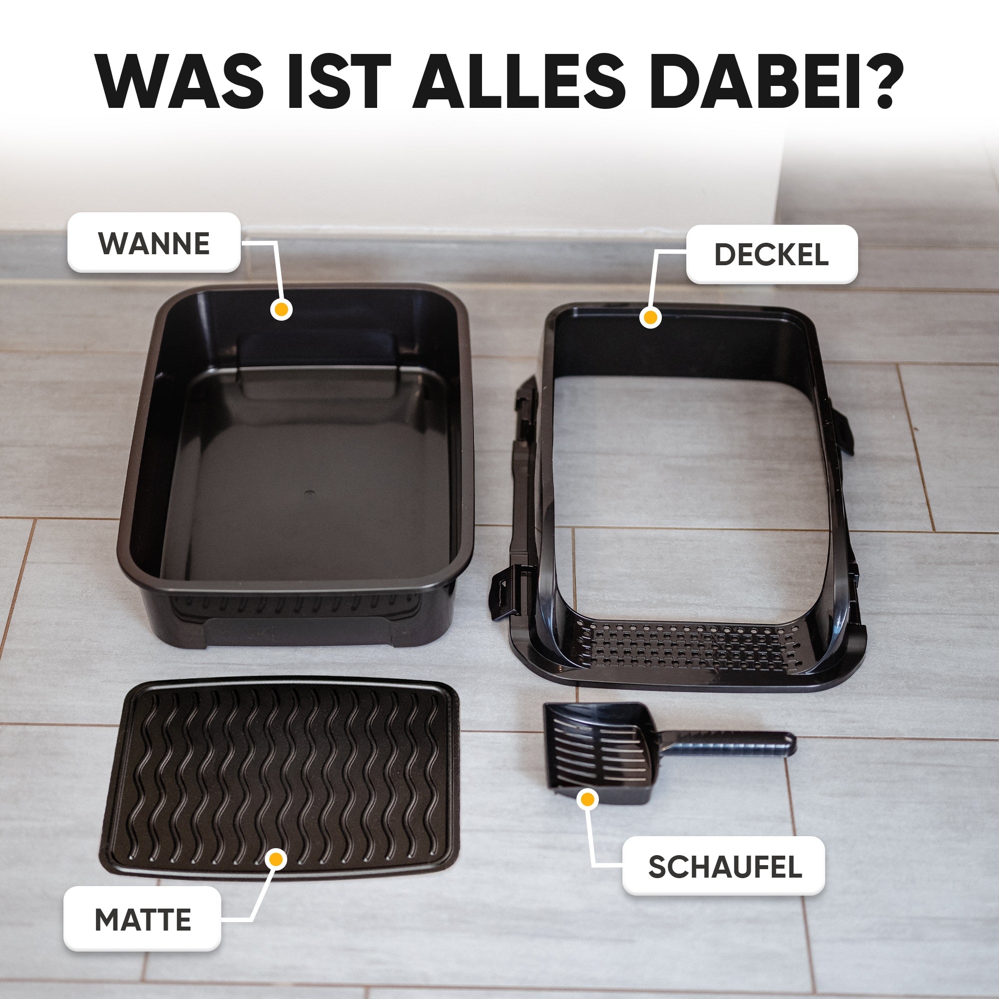 Premium Katzenklo mit hohem Rand inkl. Matte und Schaufel